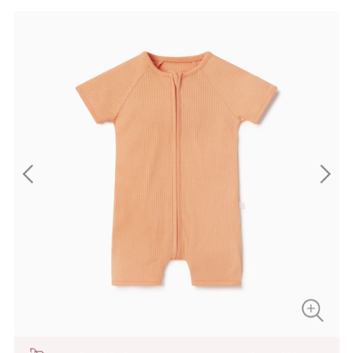 Ribbed Zip Summer Sleepsuit Ribbed Orange, 3-6 mo