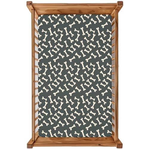 Pets theme Fitted Crib Sheet,28"x 52" Soft & Breathable Baby Bedding - Compatible with Cribs and Toddler Beds, Easy to Clean & Long-Lasting,Dog Bones Decorative Pattern &Dark Green