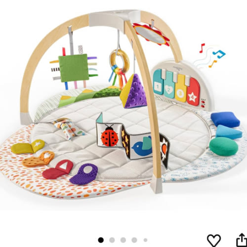 Move2Play, Montessori Inspired Wooden Kick & Play Baby Gym | Musical Piano | Tummy Time Activity Center | Play Mat for Newborns & Infants | Toys for Ages 0-6+ Months (Deluxe)