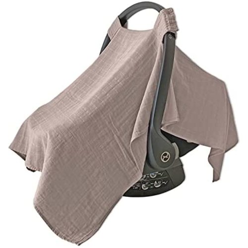 MOZAH 100% Organic Muslin Baby Car Seat Cover Muslin Carseat Canopy Baby Car Seat Covers for Boys (Warm Taupe)