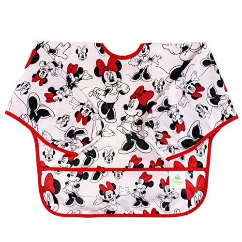 Bumkins Disney Minnie Mouse Sleeved Bib / Baby Bib / Toddler Bib / Smock, Waterproof, Washable, Stain and Odor Resistant , 6-24 Months - Classic