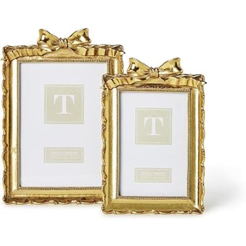 Two's Company Vintage Gold Frames with Accent Bow, Resin, Set of 2