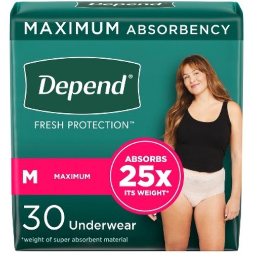 Depend Fresh Protection Adult Incontinence & Postpartum Underwear for Women - Maximum Absorbency - Blush, Size: M