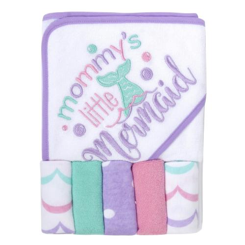 Baby Hooded Towel and Washcloth Set for Infants, Boys and Girls Months (Mommy's Mermaid)