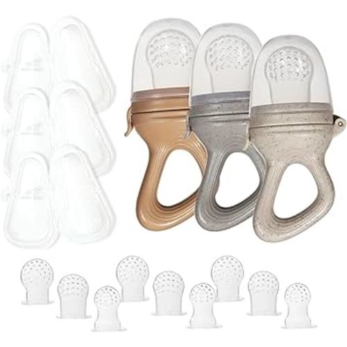 Mom & Tikes Baby Feeder (3-Pack) | 15 Piece Set | for Soothing Teething and Feeding Solid Foods | for Babies Infants Toddlers | Value Pack | Includes 3 to-Go Travel Containers