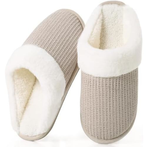 DULCET Slippers for Women,Memory Foam with Fuzzy Collar Indoor House Slippers Bedroom Non-slip Plush Slippers.
