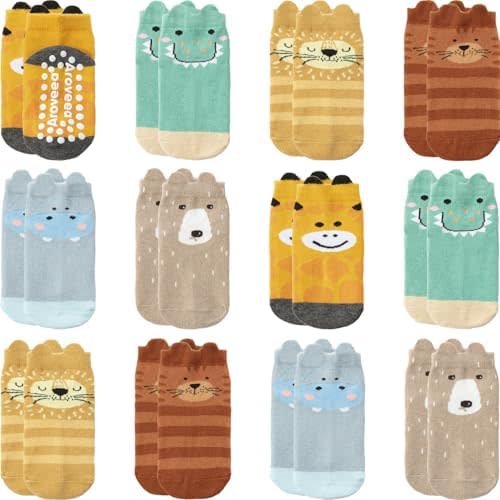 Baby Toddler Socks Grip Non Slip Boys Girls Cotton 12 Pack for Kids Ankle Cute Socks 6M-7Years
