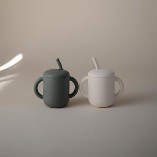 mushie 100% Silicone Training Cup & Straw for Toddlers | 6 Months+ (Dried Thyme)
