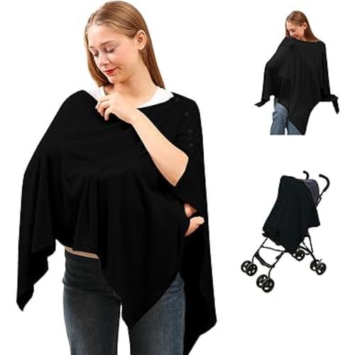 Nursing Cover for Breastfeeding- Viscose from Bamboo Ribbed Covers for Baby Breast Feeding, Full Coverage Privacy, Soft & Breathable Nursing Covers, Multi-Use Shawl Car Seat Cover