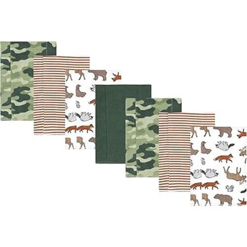 Hudson Baby Unisex Baby Cotton Flannel Burp Cloths, Animal Adventure 7 Pack, One Size