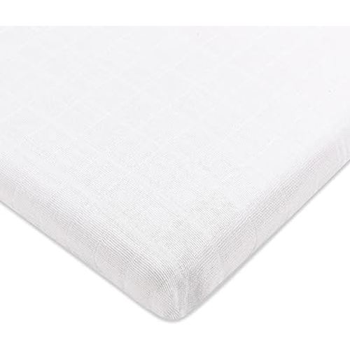 Babyletto 100% Organic Cotton All-Stages Bassinet Sheet, GOTS-Certified, Fitted 360°, Ultra-Soft and Breathable Muslin - Plain White