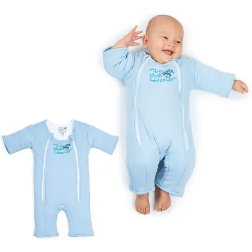Baby Merlin's Magic Sleepsuit - Cotton Baby Swaddle Transition Product - Soft and Breathable Design, Double Zipper for Easy Diaper Changes, Promotes Safe Sleep - Blue - Large 18-21lbs