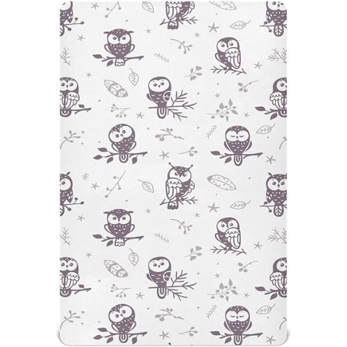 Cute Owl Crib Sheets for Boys Girls, 52x28 Inch Soft and Breathable Pack n Play Sheets, Portable Mini Stretchy Cribs Sheets