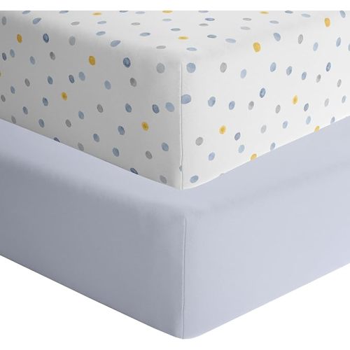Featherhead™ 2-Pack Fitted Crib Sheets - 100% Cotton - 52" x 28" x 9" for Standard Crib and Toddler Mattress (Jersey Boys Polka)