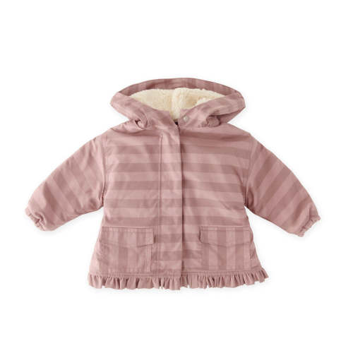 Sherpa Lined Storm Jacket with Ruffles - Thistle Stripe