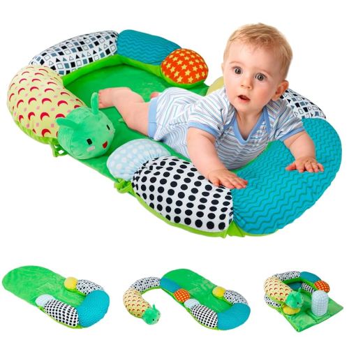 2-in-1 Tummy Time Mat & Pillow for Babies 0-36 Months, Detachable Baby Tummy Time Seat Support Pillow for Newborns - Promotes Brain Development, Controls Neck & Arm Muscles - Caterpillar