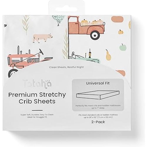 TotAha Crib Sheets for Boys, Premium Stretchy Farm Crib Sheet Fitted, Buttery Soft Truck Crib Mattress Sheets, Calming Effect, All-Season Jersey-Knit 28 X 52 X 9'' Extra Deep Pocket Halloween Pumpkin