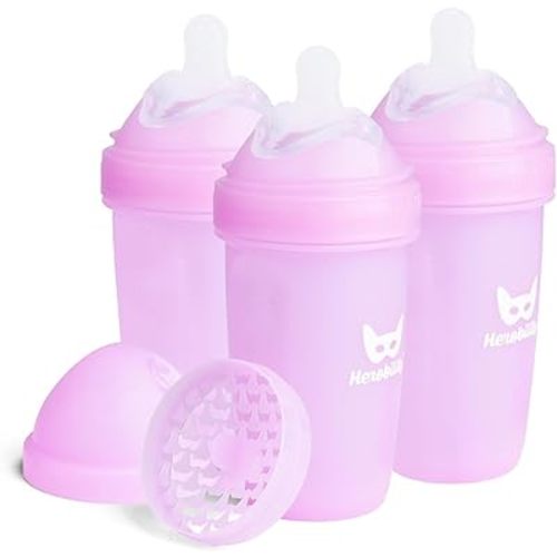 Herobility Double Anti-Colic Baby Bottles – 12 fl oz/340ml – 3-Pack – Purple