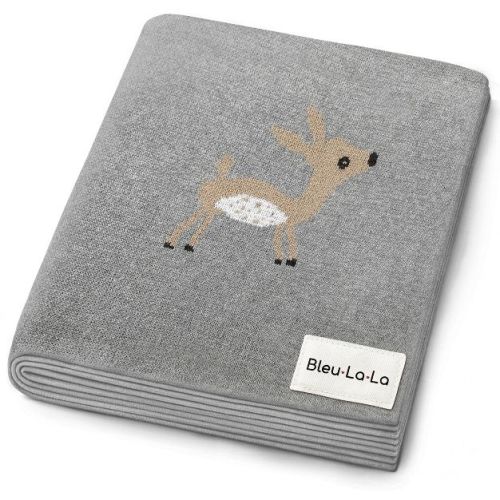 Bleu La La 100% Luxury Cotton Knit Swaddle Receiving Blanket for Blanket for Newborn and Infant Boys and Girls - Deer - Grey