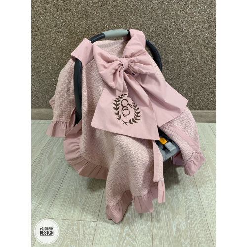 Car Seat Canopy Cover Baby Girl Blush Pique With Ruffles and Bow, Personalized Carseat Cover (100% Cotton, Protector)