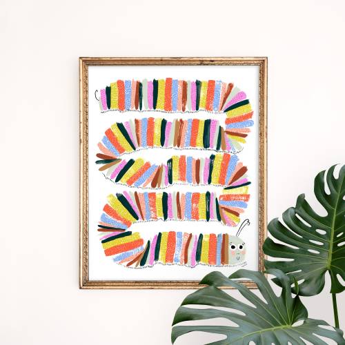Caterpillar Nursery Art Print | Insect Art | Hungry Caterpillar Decor | Colorful Wall Hanging | Rainbow Gallery Wall Set | Children&#39;s Poster