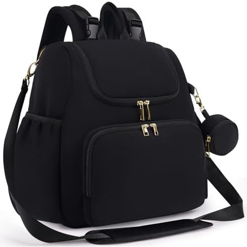 CEI-CEI Small Diaper Bag 4 in 1 Convertible Diaper Backpack Neoprene Waterproof Baby Bag for Mom and Dad with Changing Pad Stowable Shoulder Strap Travel with Pacifier Case and Insulated Pockets Black