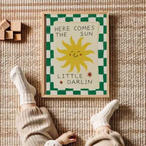 Here Comes The Sun Little Darlin Nursery Print, Boho Sunshine Wall Art, Modern Kids Room Decor, Above Bed Decor,Gender neutral nursery decor
