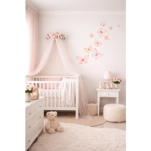Pink Butterfly Wall Decals, Peel and Stick Canvas Butterflies, Removable Reusable Nursery Decor, Girls Room Wall Stickers, Size Options