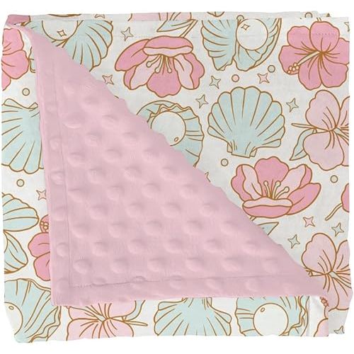 Boho Summer Mermaids Floral Baby Blankets for Girl Beach Seashells Conch Tropical Flowers Soft Mink Dotted Backing Double Layer Swaddle Blanket Ocean Marine Bed Throws for Newborn Toddler Crib 30x40