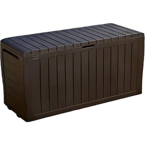 Keter Marvel Plus 71 Gallon Resin Outdoor Storage Box for Patio Storage Box Cushions, Throw Pillows, Garden Tools and Pool Floats, Brown