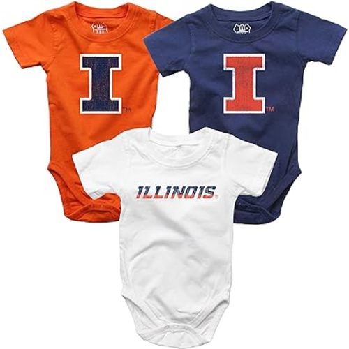 Wes and Willy Baby College Team 3 Pack of Cotton Rompers