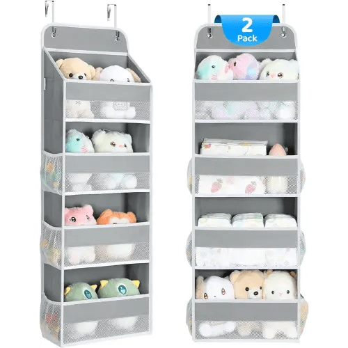 Yecaye 2 Pack 4 Tier Over The Door Organizer - Foldable Portable Baby Essentials for Stuffed Animal Storage - Multi-Purpose Bathroom Closet Organizers and Storage for Kids Newborn Baby Stuff