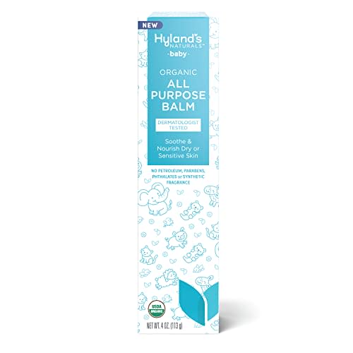 Hyland's Baby Organic All Purpose Balm, Soothe and Nourish Dry/Sensitive Skin, Moisturizer With Organic Almond and Coconut Oil, Shea Butter, and Calendula, Safe and Gentle, Dermatologist Tested, 4 Oz
