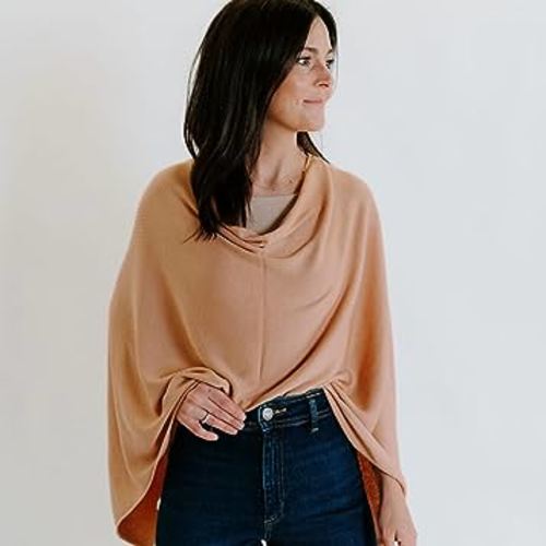 Toci Mom Nursing Cover for Breastfeeding, Full Coverage Breastfeeding Cover, Machine Washable, Breathable and Soft, Wide Neck with Stretch for Easy View, One-Size-Fits-All, Modal Knit (Tan)