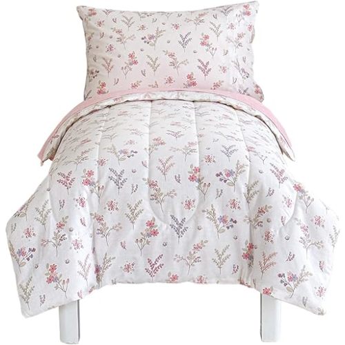 Joyreap 4 Piece Cotton Toddler Bedding Set Flowers n Leaves Pink
