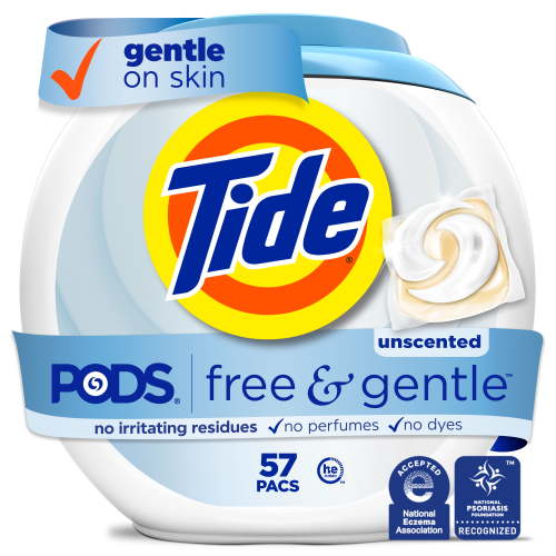 Tide PODS Free & Gentle Laundry Detergent, Hypoallergenic, 57 Count, Fresh & Unscented