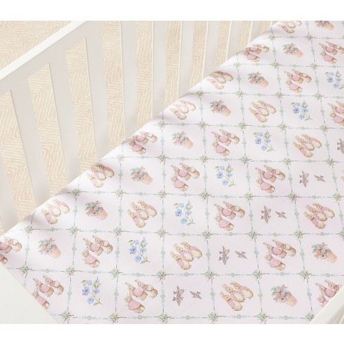 Beatrix Potter Flopsy Lattice Organic Cotton Crib Fitted Sheet