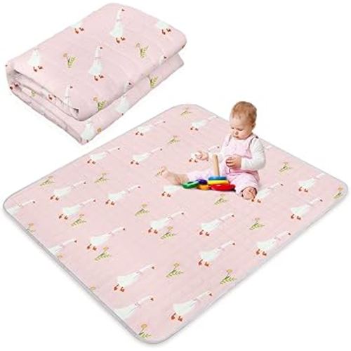 Funtery 43 x 43 Inch Baby Playmat Portable Crawling Washable Foldable Tummy Time Non Slip Baby Floor Large Playpen Mat for Infants Toddlers Floor Playpen Activity (Goose)