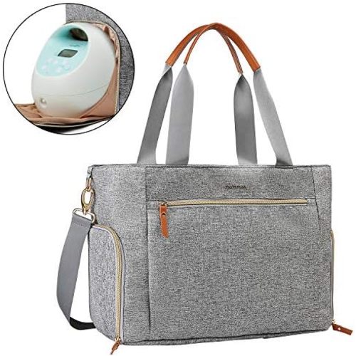mommore Breast Pump Bag Diaper Tote Bag with 15 Inch Laptop Sleeve Fit Most Breast Pumps Like Medela, Spectra S1,S2, Evenflo