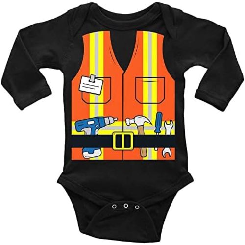 Construction Worker Vest with Tools Wall Art Print Baby Romper Short Sleeve Newborn Crawl Clothes