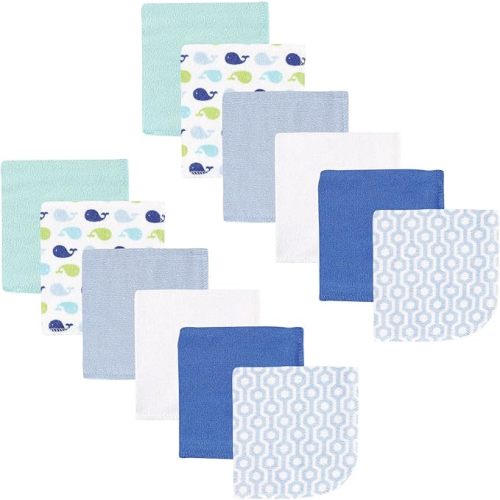 Luvable Friends Unisex Baby Cotton Rich Washcloths, Boy Whale, One Size