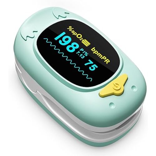 Children Pulse Oximeter Fingertip Pulse Oximeter for Kids Child Blood Oxygen Monitor Portable Blood Oxygen Saturation Monitor SpO2 Finger Pulse Oximeter Included With AAA Battery