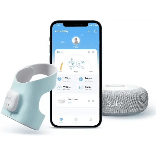 eufy Baby Smart Sock S320 Baby Monitor with 2.4 GHz Wi-Fi, Track Sleep Patterns, Naps, Heart Rate, and Blood Oxygen Levels, Soft and Comfortable, for Babies 0-18 Months, No Monthly Fee