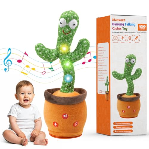 Dancing Talking Cactus Toy, Baby Toddler Toys Gifts Mimicking Singing Talking Repeating Recording Plush Cactus Toy, Adjustable Volume with 120 English Songs