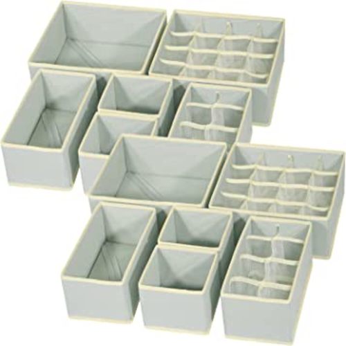 12 Pack Drawer Organizer Foldable Closet Organizer and Closet Dresser Organizer Storage Baskets Bins Linen Cloth Storage Box for Clothes Underwear Bras Socks Lingerie T Shirt (Grey)