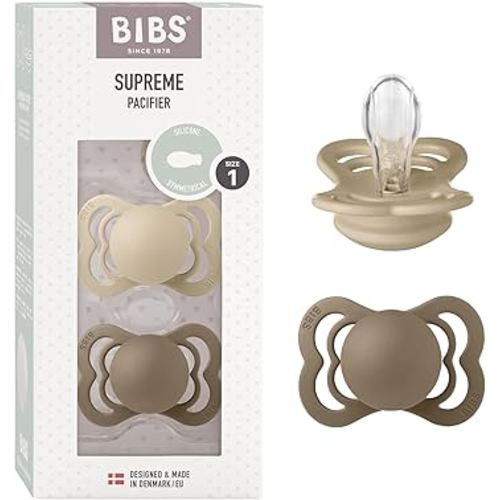 BIBS Pacifiers - Supreme Collection | BPA-Free Baby Pacifier | Made in Denmark | Set of 2 Vanilla/Dark Oak Color Premium Soothers | Size 0-6 Months