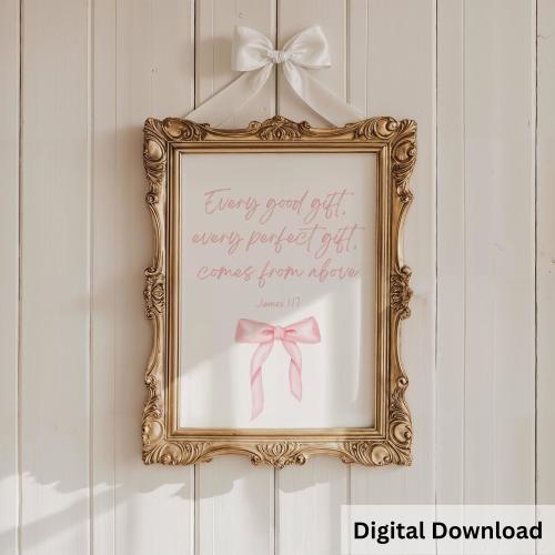 Blush Pink Bow Nursery Print: Christian Baby Girl Decor (Digital Download)