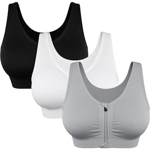 Women's Zip Front Sports Bra Wireless Post-Surgery Bra Active Yoga Sports Bras