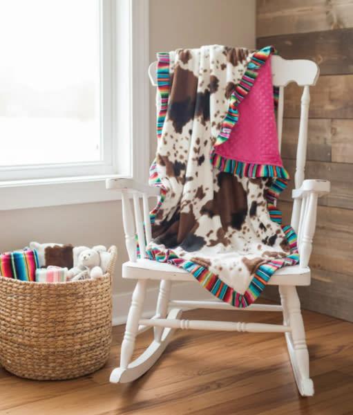 Cow Minky & Fuschia Serape Ruffle Western Baby Blanket – DBC Baby Bedding Co – DBC Baby Bedding Co