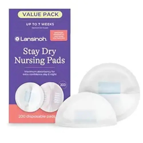 Lansinoh Stay Dry Disposable Nursing Pads, Soft and Super Absorbent Breast Pads, Breastfeeding Essentials for Moms, 200 Count
